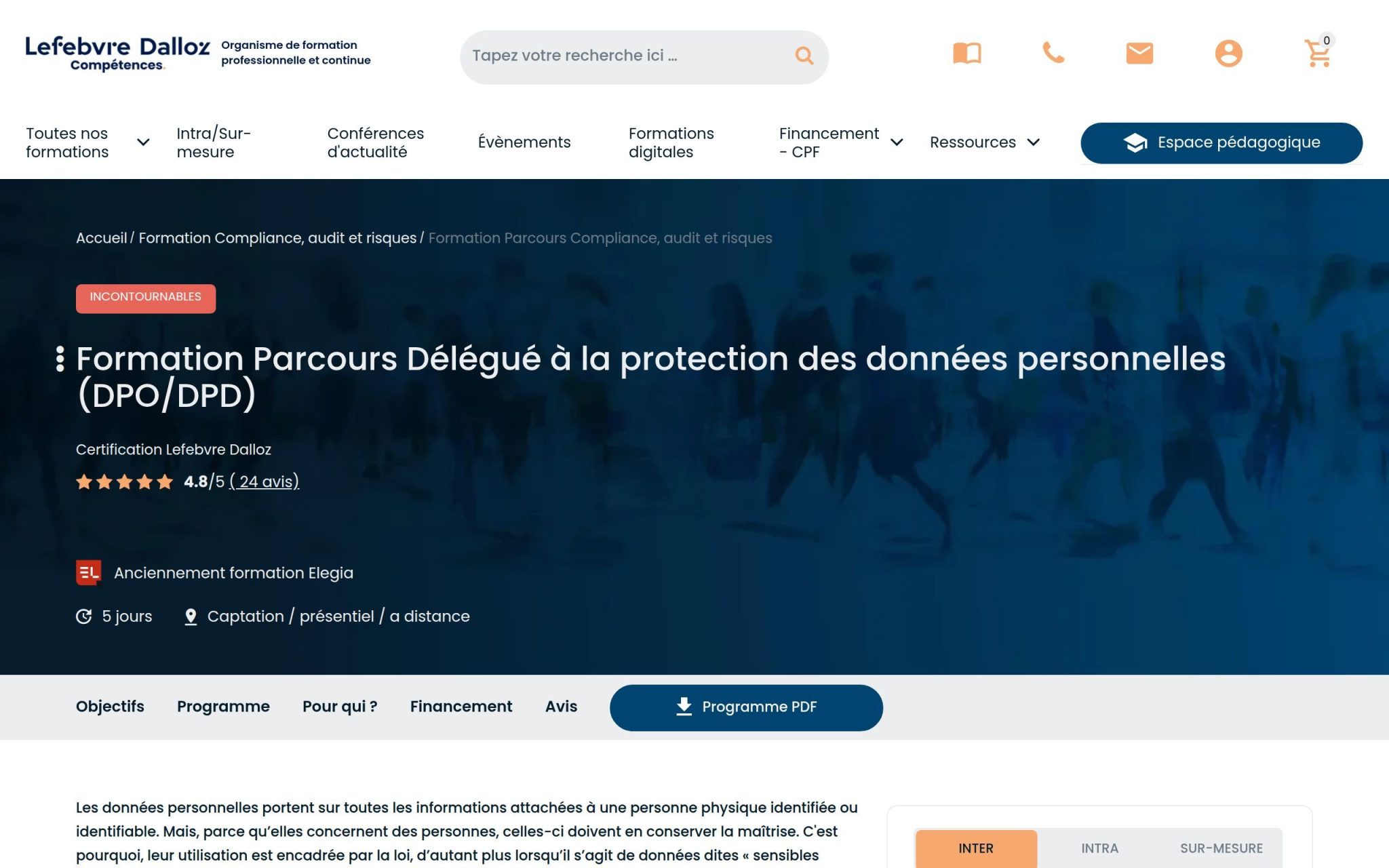 Formation Parcours Délégué à la protection des données personnelles (DPO/DPD) - Lefebvre Dalloz Compétences