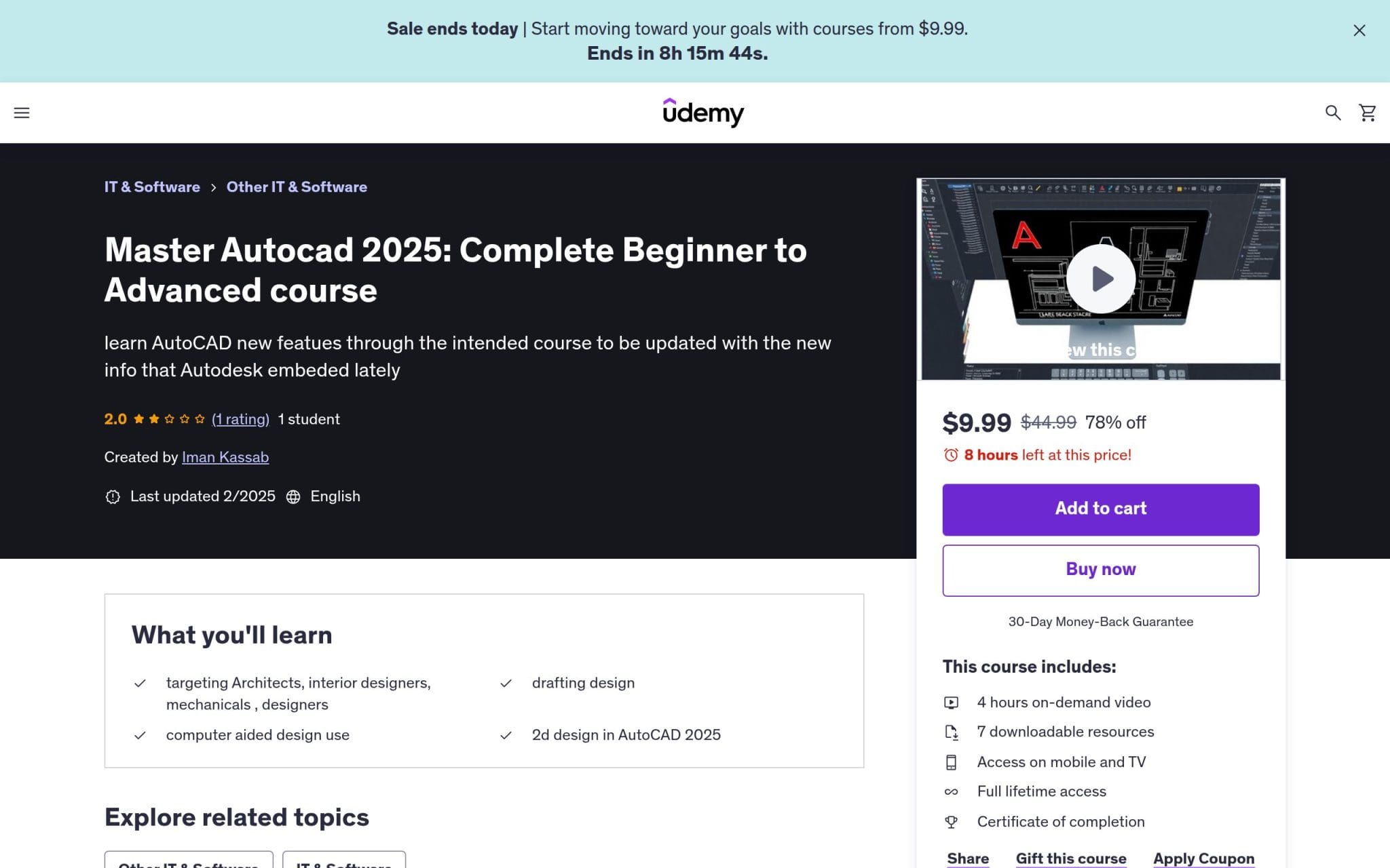 Maîtriser Autocad 2025 : cours complet de niveau débutant à avancé - Udemy