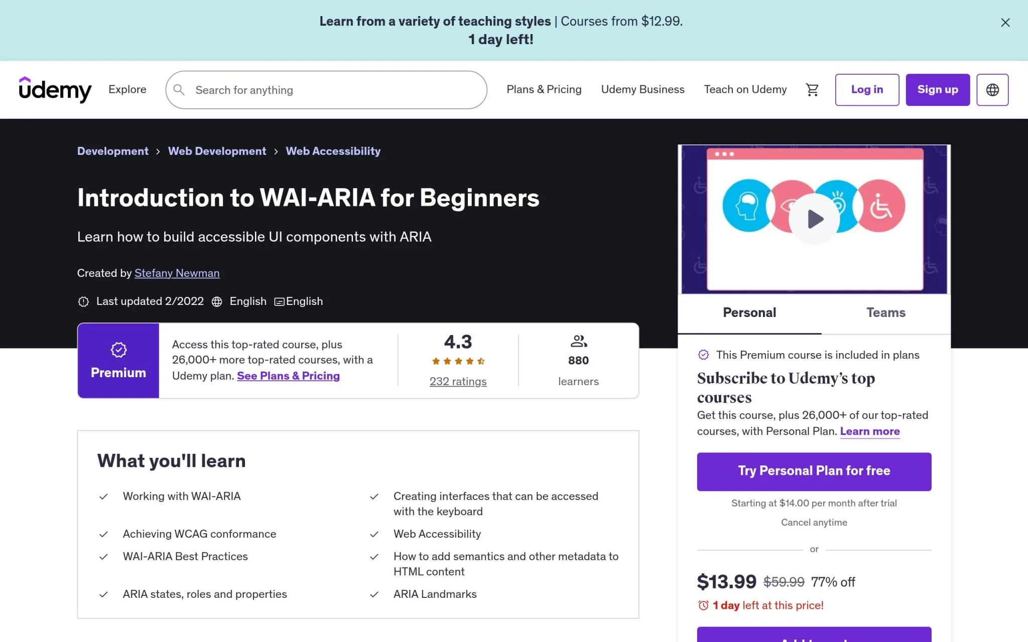 Introduction to WAI-ARIA for Beginners - Udemy