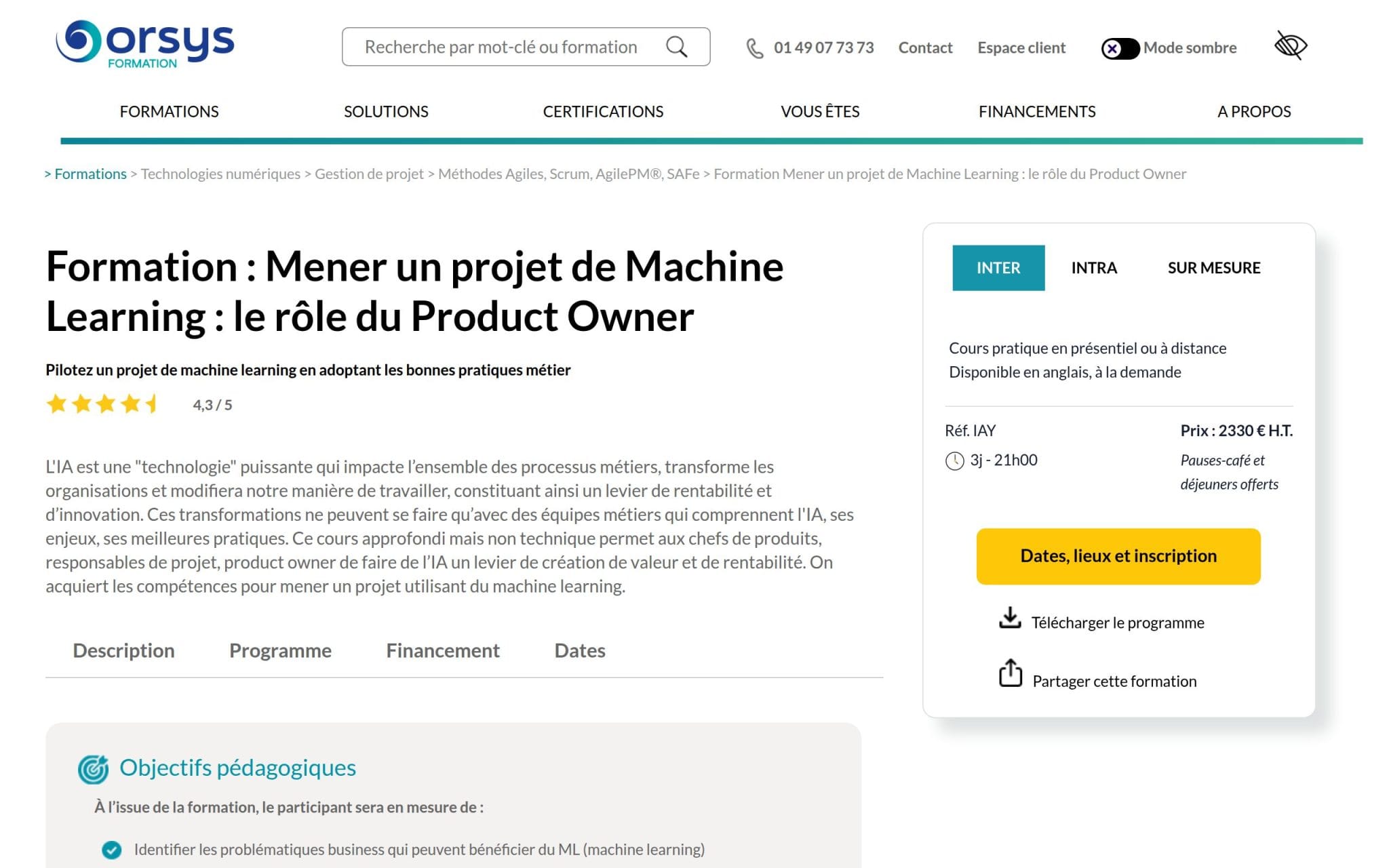 Formation : Intelligence artificielle pour product owner - Orsys