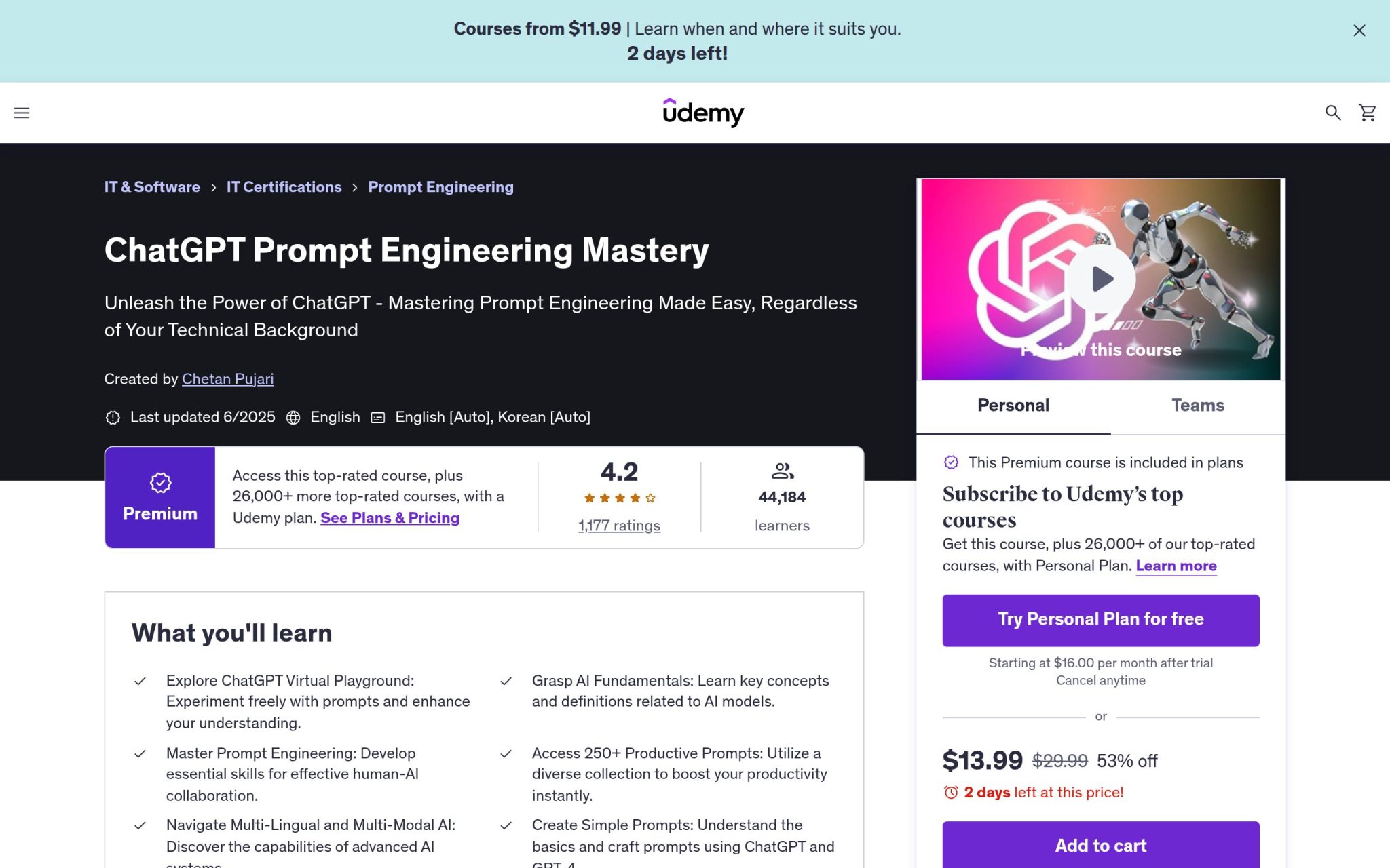 ChatGPT Prompt Engineering Mastery - Udemy