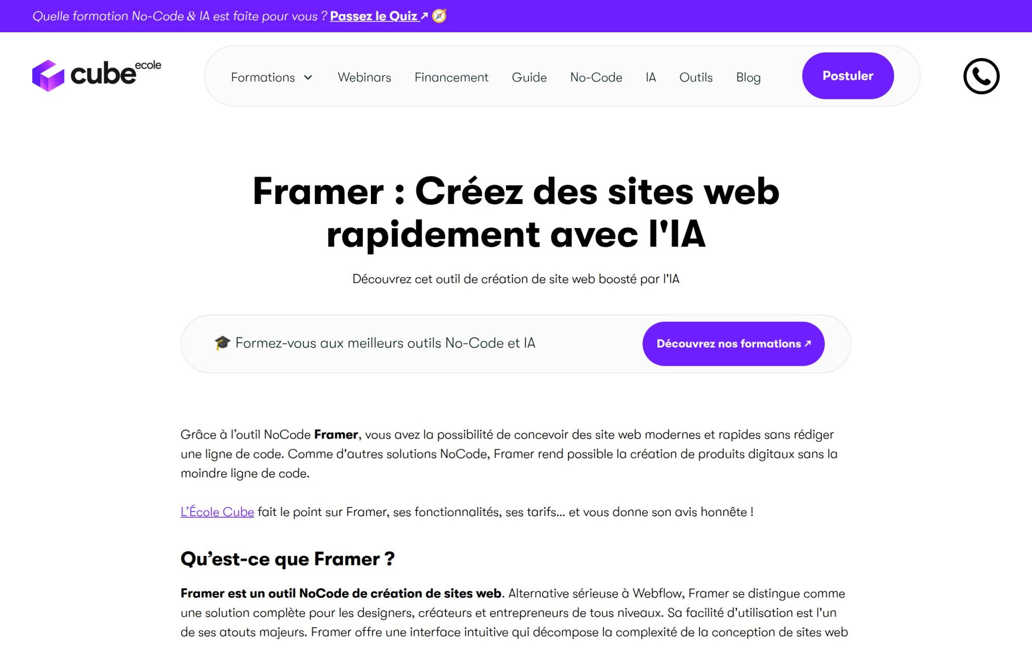 Framer : CrĂ©ez des sites web rapidement avec l'IA - L'Ăcole Cube