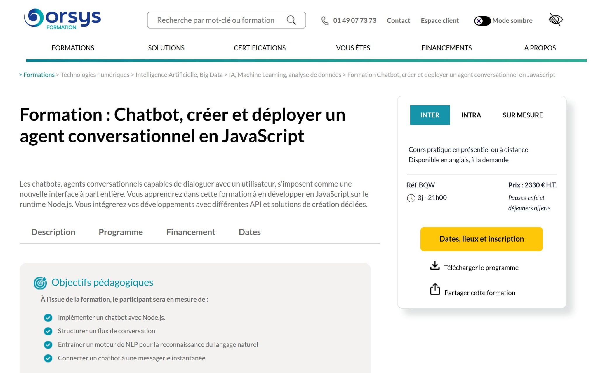 Chatbot, créer et déployer un agent conversationnel en JavaScript - Orsys