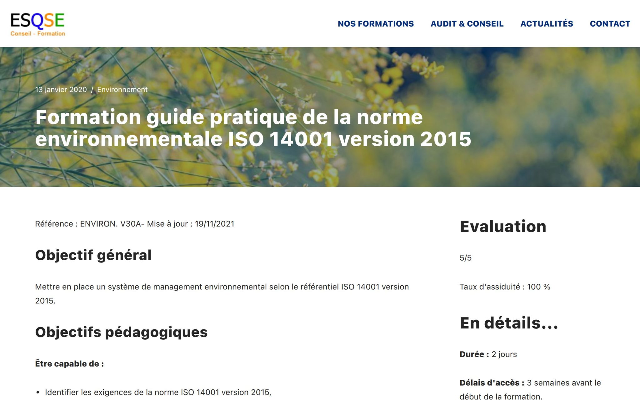 Formation guide pratique de la norme environnementale ISO 14001 - ESQSE