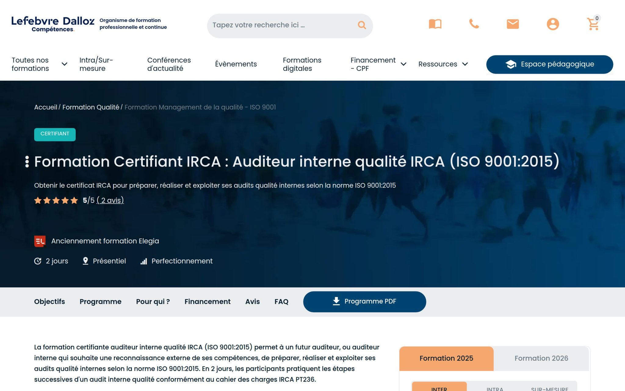 Auditeur interne qualité IRCA (ISO 9001:2015) - Lefebvre Dalloz Compétences