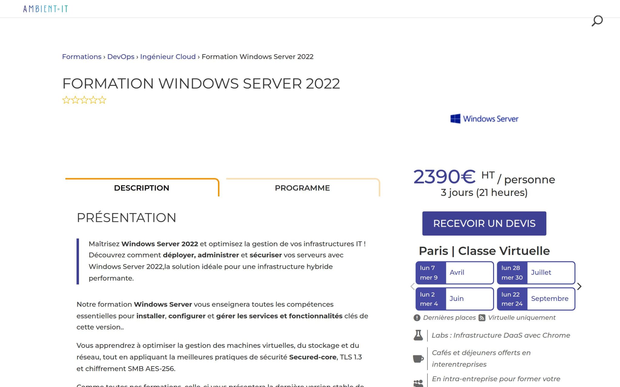 Formation Windows Server 2022 - Ambient IT