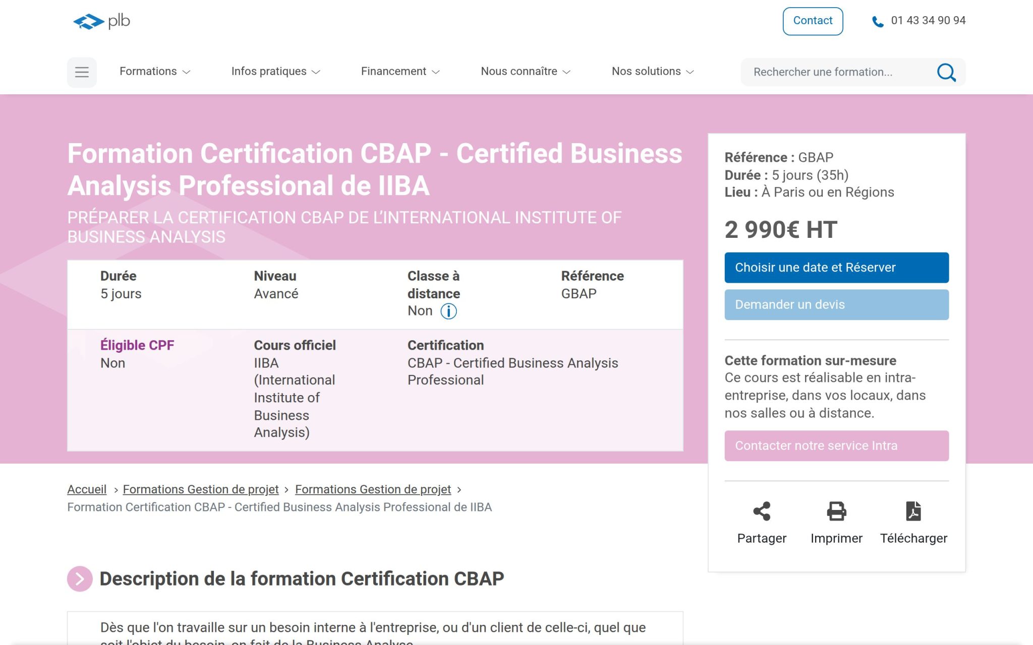 Formation Certification CBAP - Plb Consultant