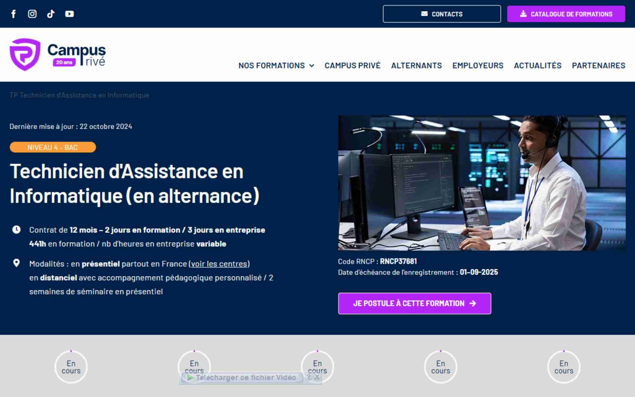 Titre professionnel technicien d'assistance en informatique - Campus Privé