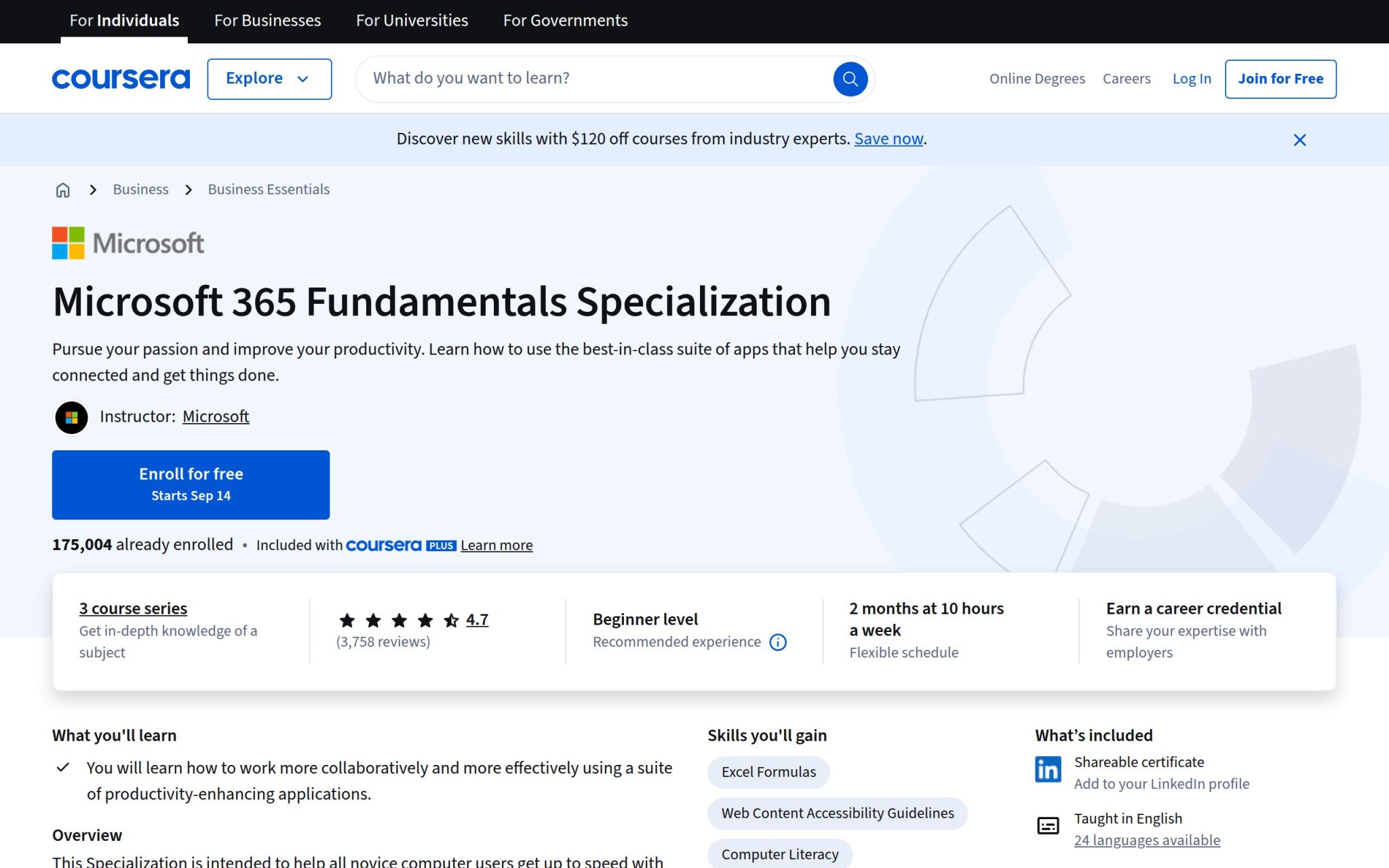 Spécialisation Principes de base de Microsoft 365 - Coursera