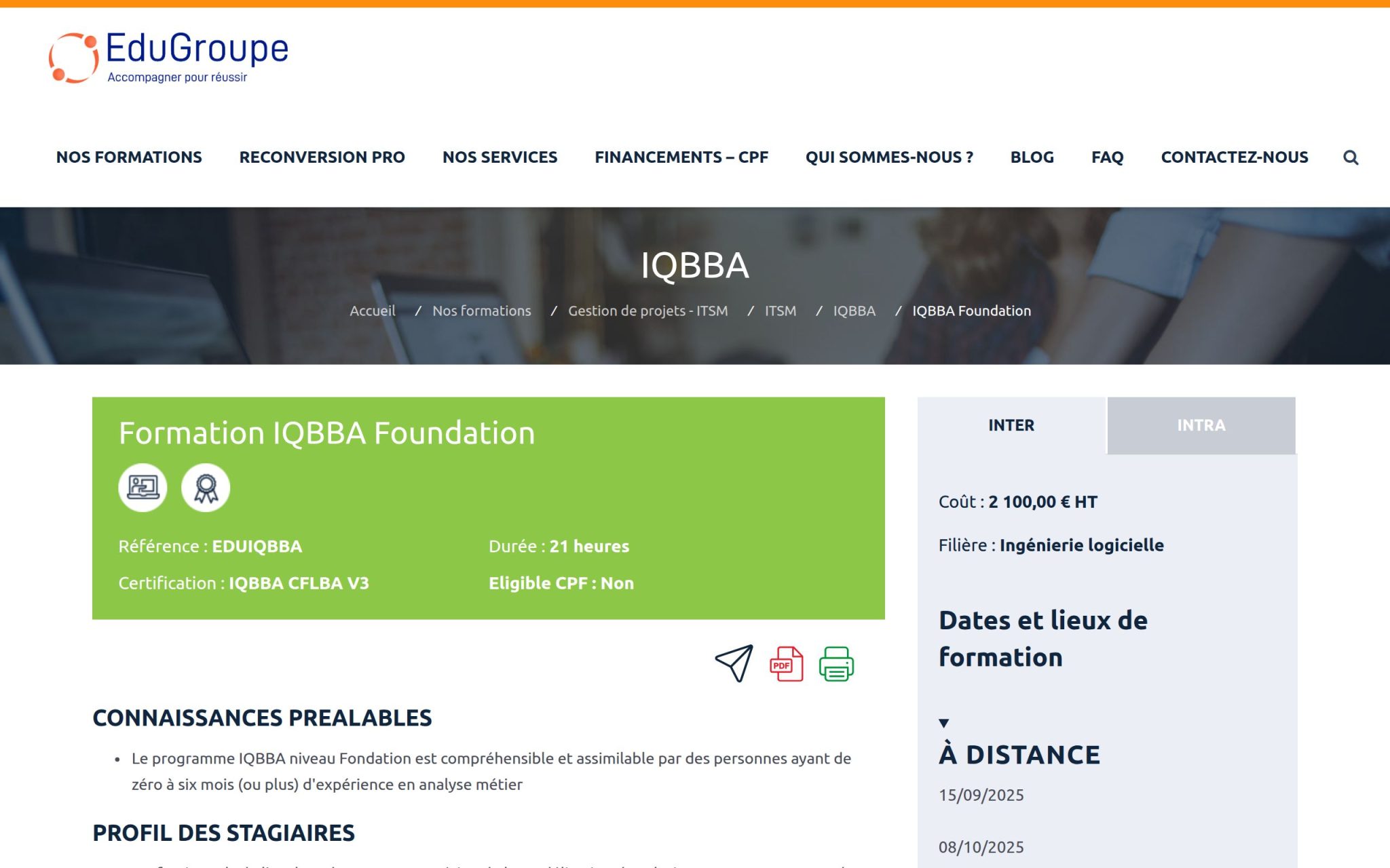 Formation IQBBA Foundation - EduGroupe