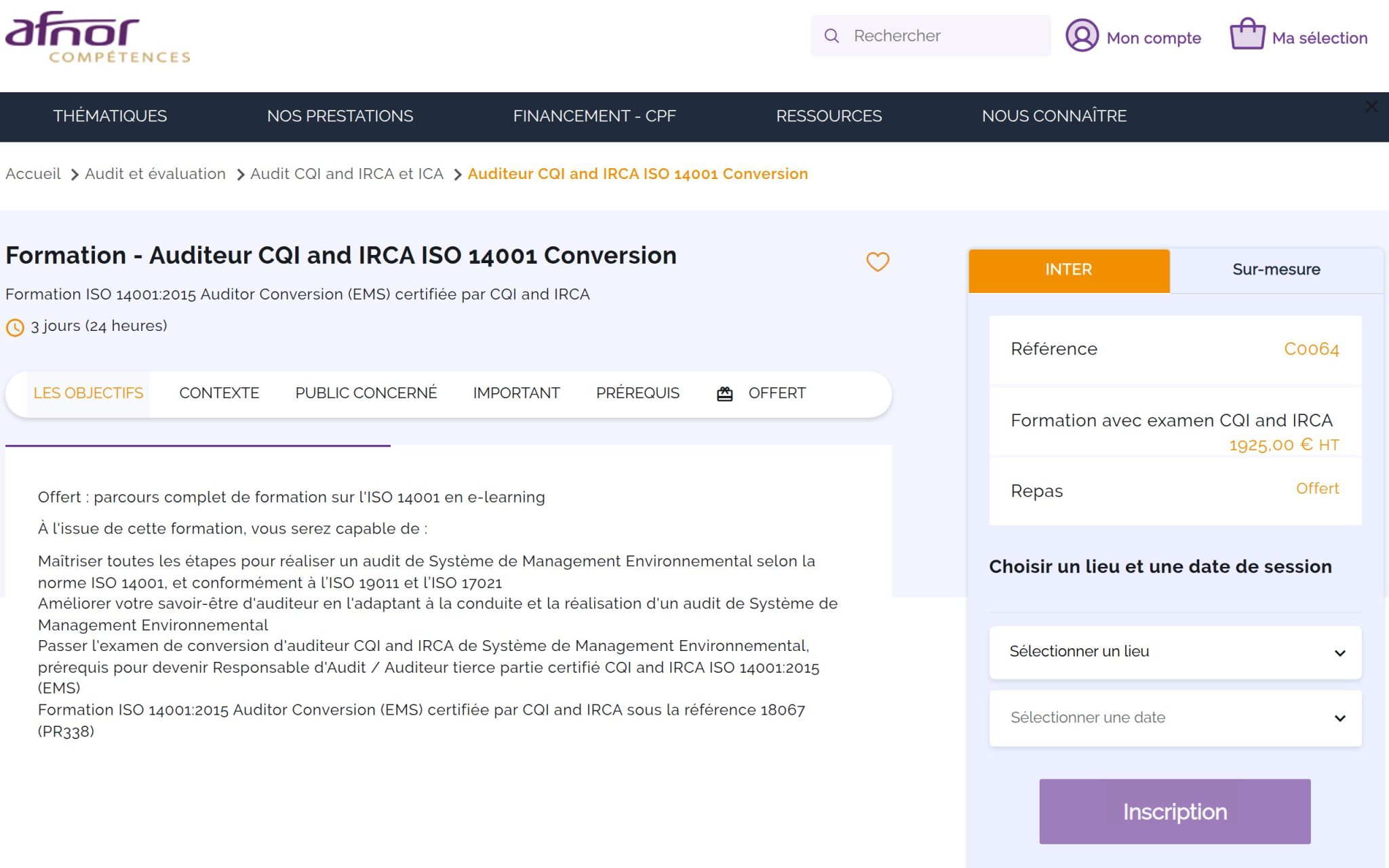 Auditeur CQI and IRCA ISO 14001 Conversion - AFNOR Compétences