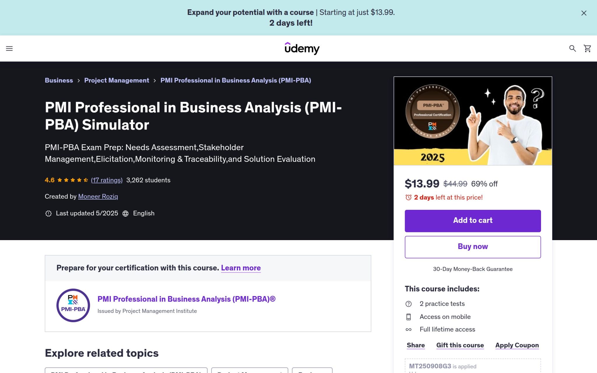 Simulateur PMI Professional in Business Analysis (PMI-PBA) - Udemy