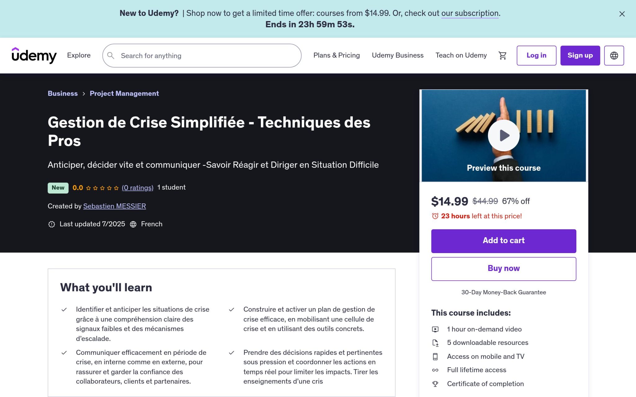 Gestion de Crise Simplifiée - Techniques des Pros - Udemy