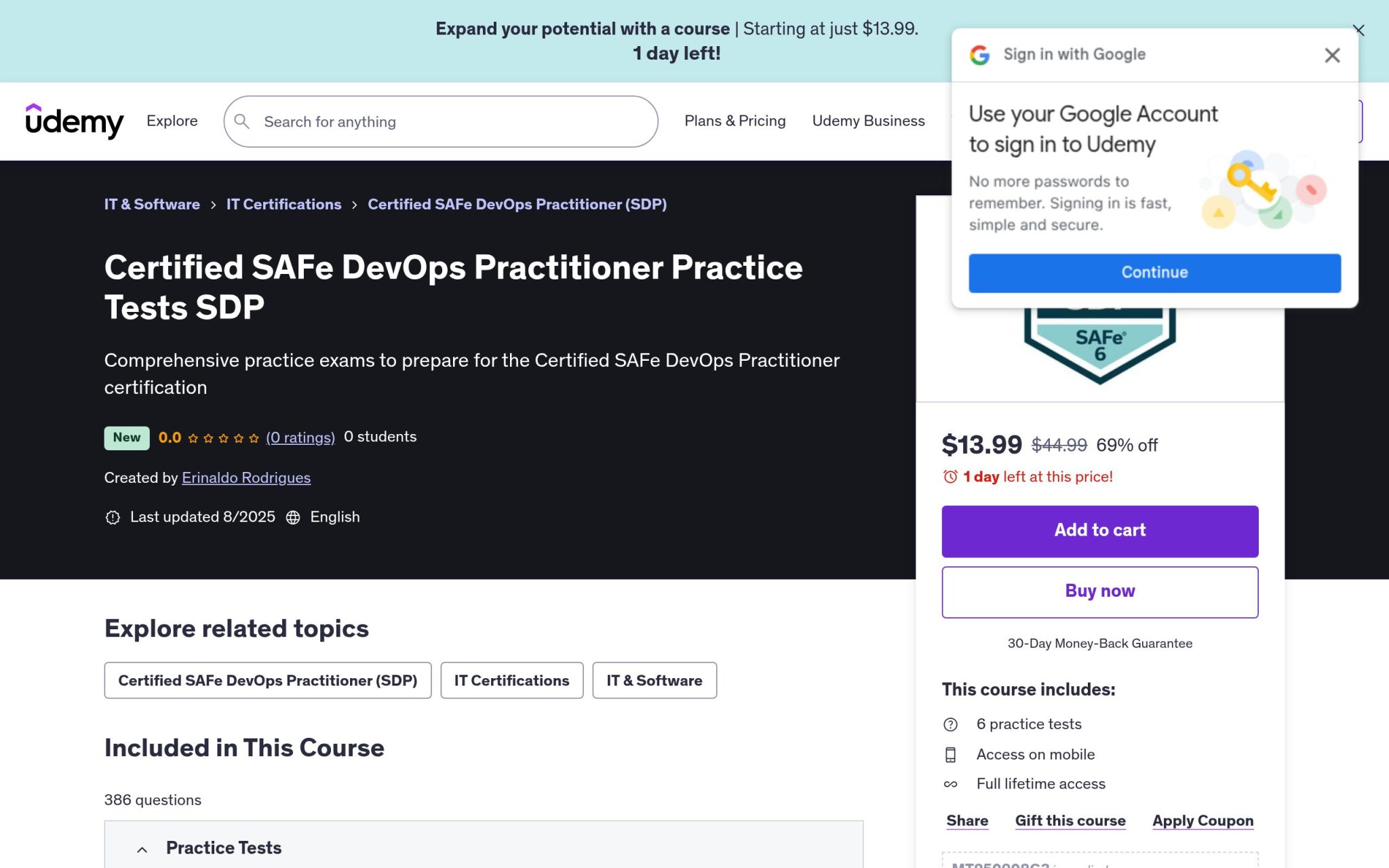 Tests pratiques certifiés SAFe DevOps Practitioner - Udemy