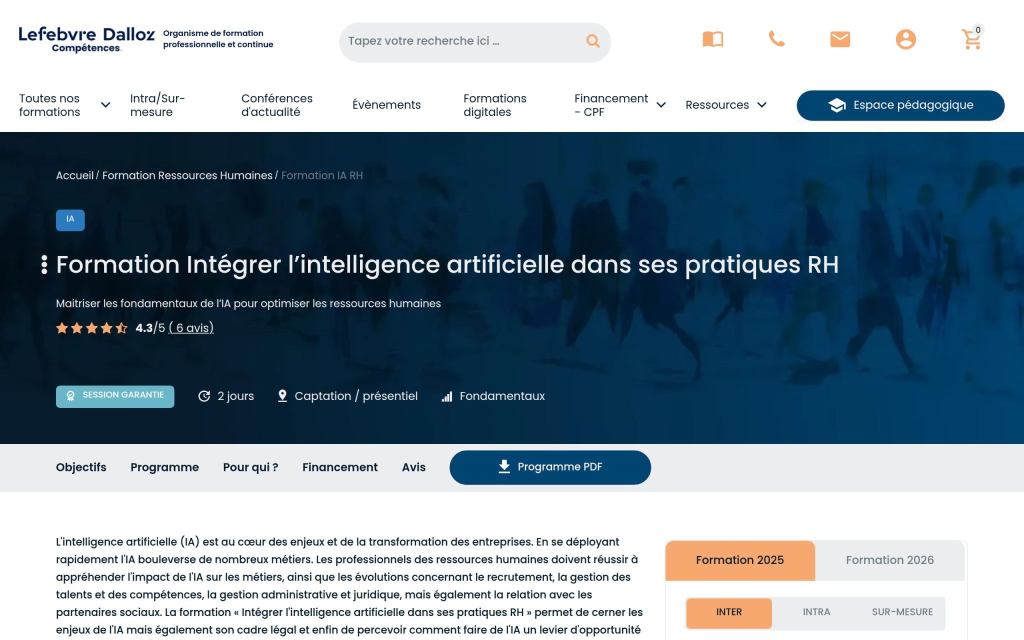 Formation IntĂ©grer lâintelligence artificielle dans ses pratiques RH - Lefebvre Dalloz CompĂ©tences