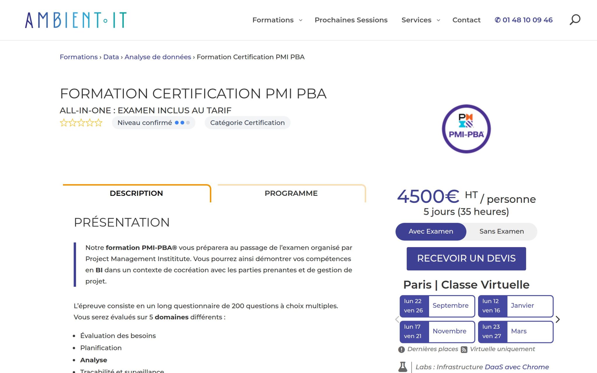 Formation Préparation à la Certification PMI PBAŸ - Ambient IT