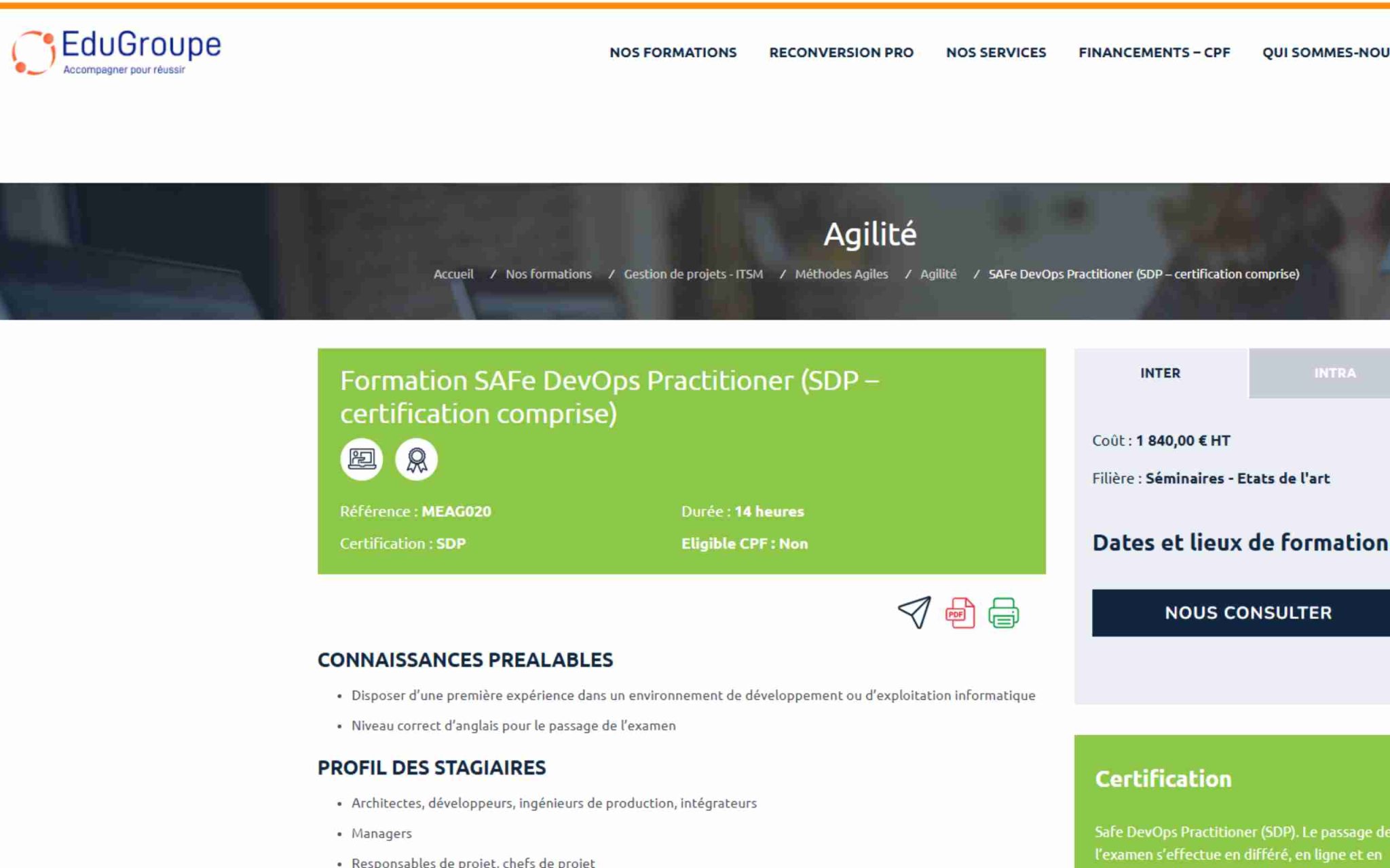 Formation SAFe DevOps Practitioner - EduGroupe