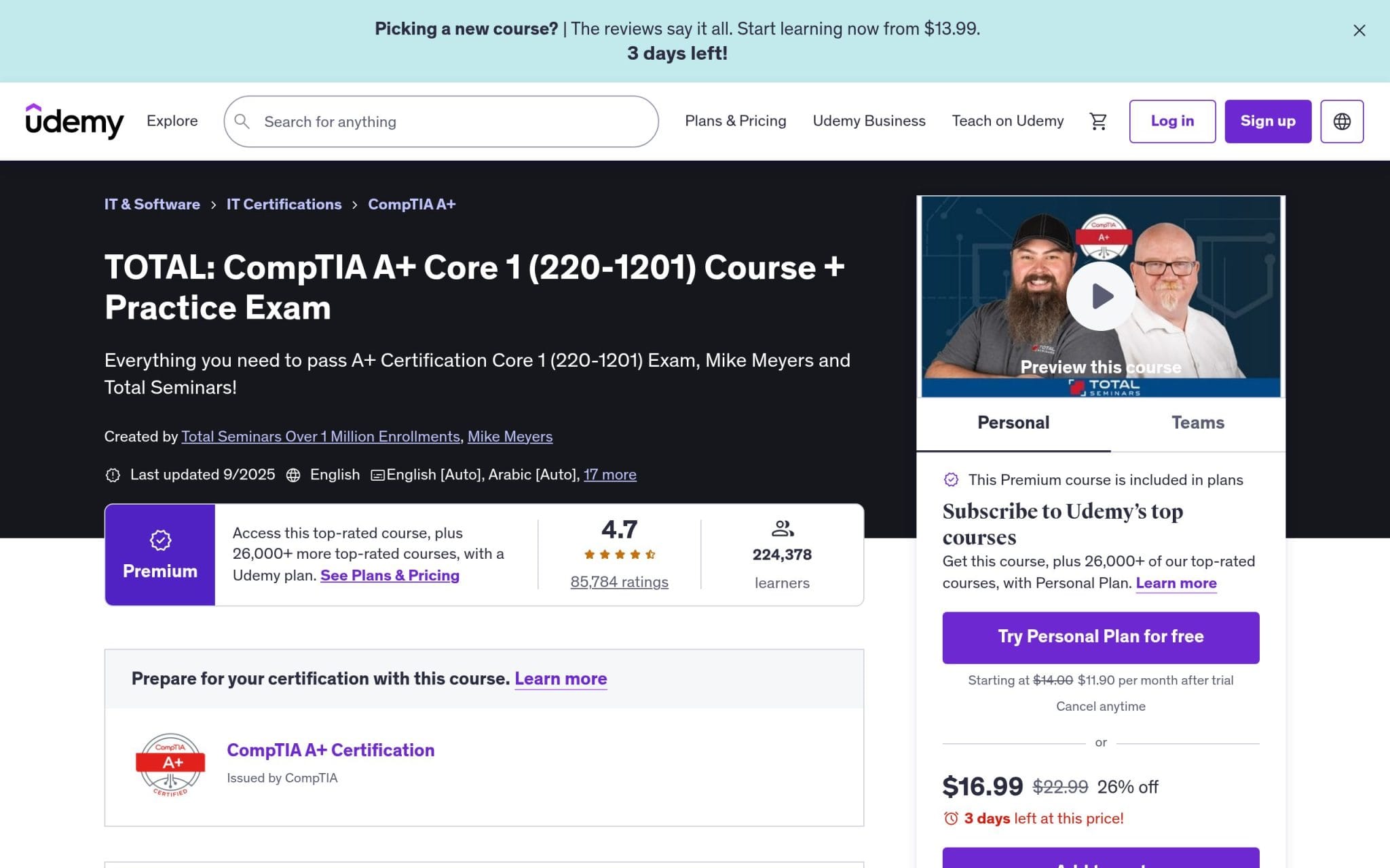 TOTAL: CompTIA A+ Core 1 (220-1201) Course + Practice Exam - Udemy