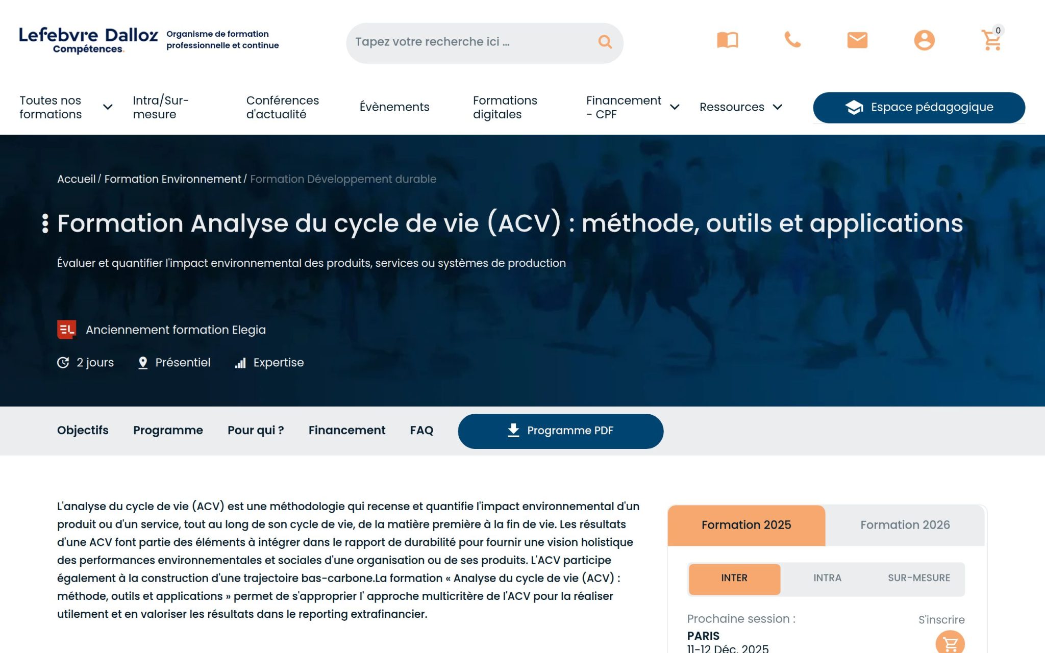 Formation Analyse du cycle de vie (ACV) - Lefebvre Dalloz Compétences