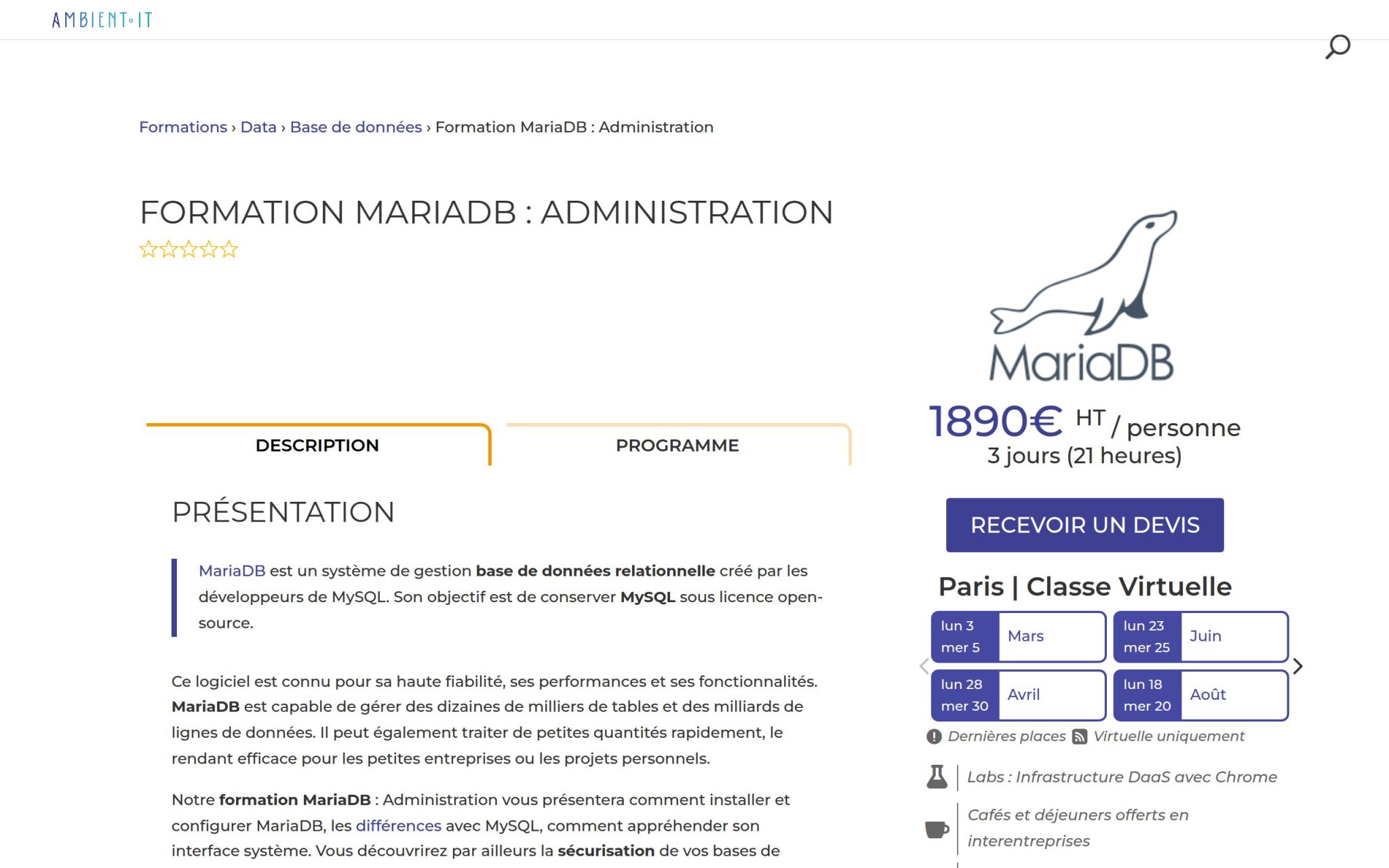 Formation MariaDB : Administration - Ambient IT