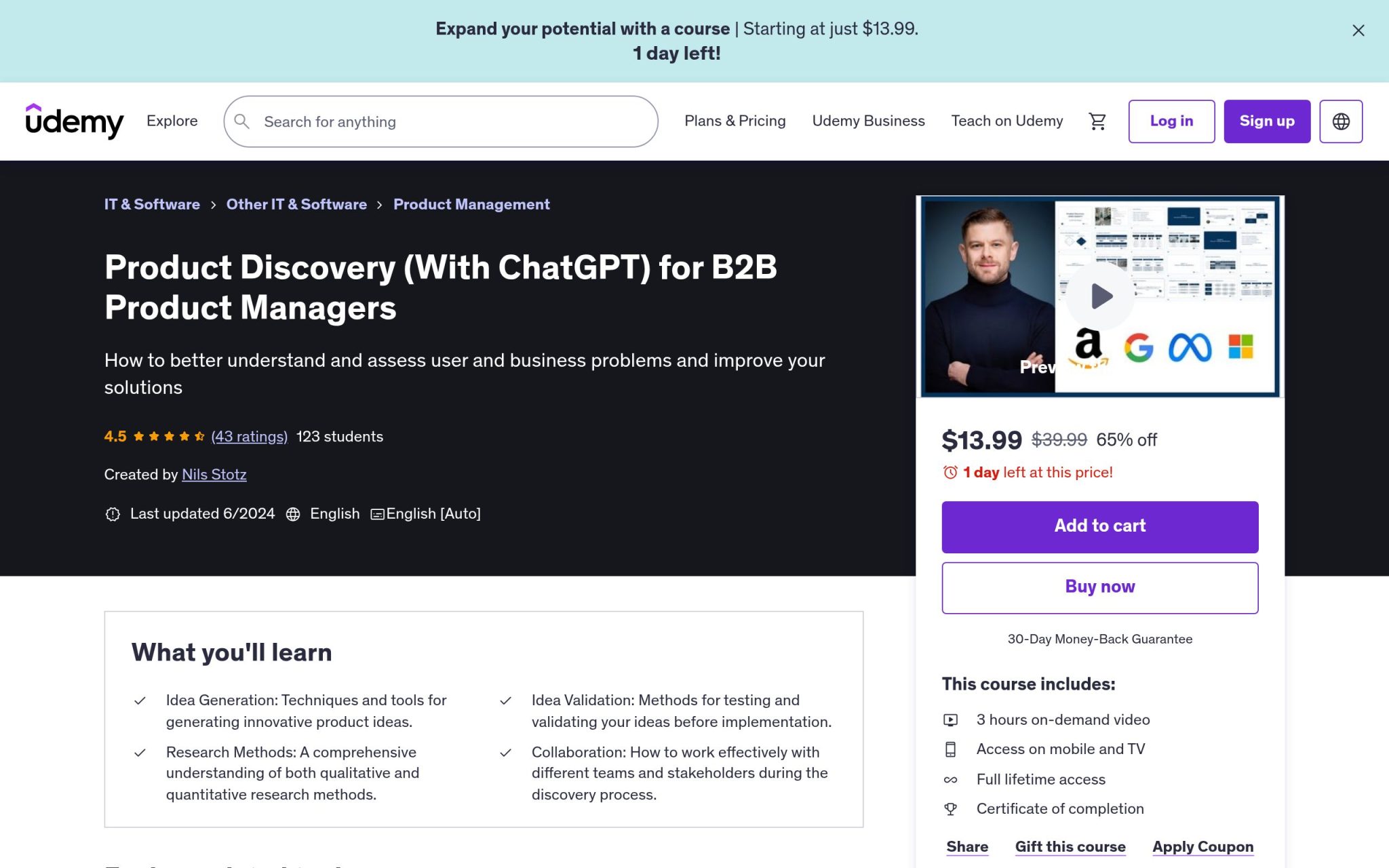 Product Discovery (With ChatGPT) for B2B Product Managers - Udemy