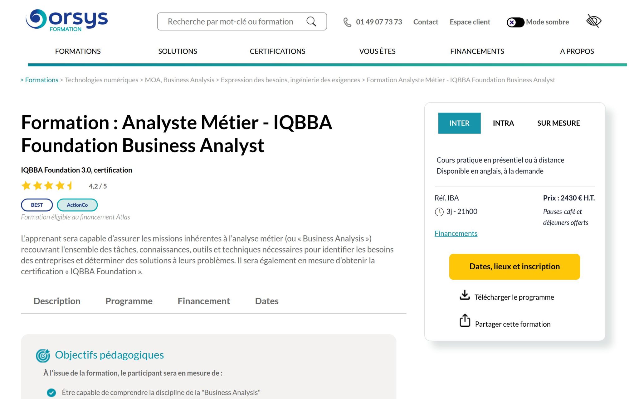 Analyste Métier – IQBBA Foundation Business Analyst - Orsys