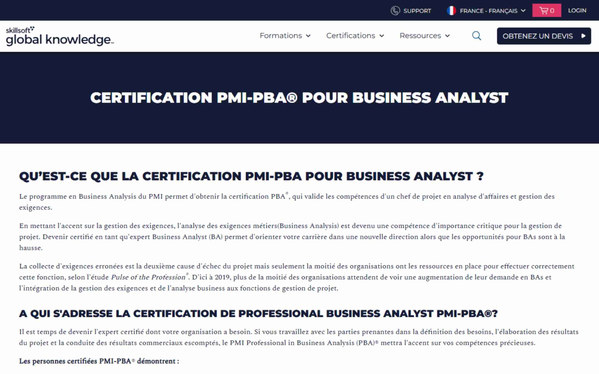 Certification PMI-PBAÂź pour Business Analyst - Skillsoft Global Knowledge