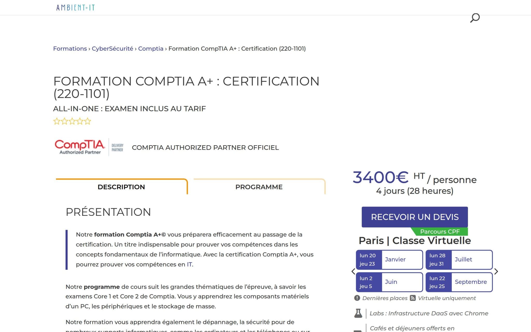 Formation Comptia A+© : Préparation à la certification - Ambient IT