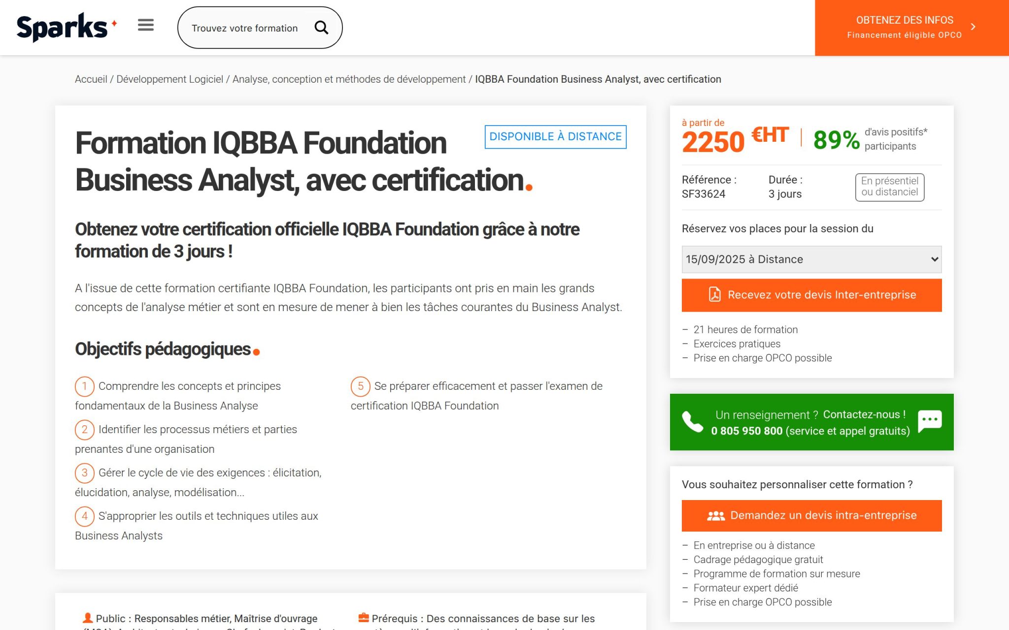Formation IQBBA Foundation Business Analyst, avec certification - Sparks