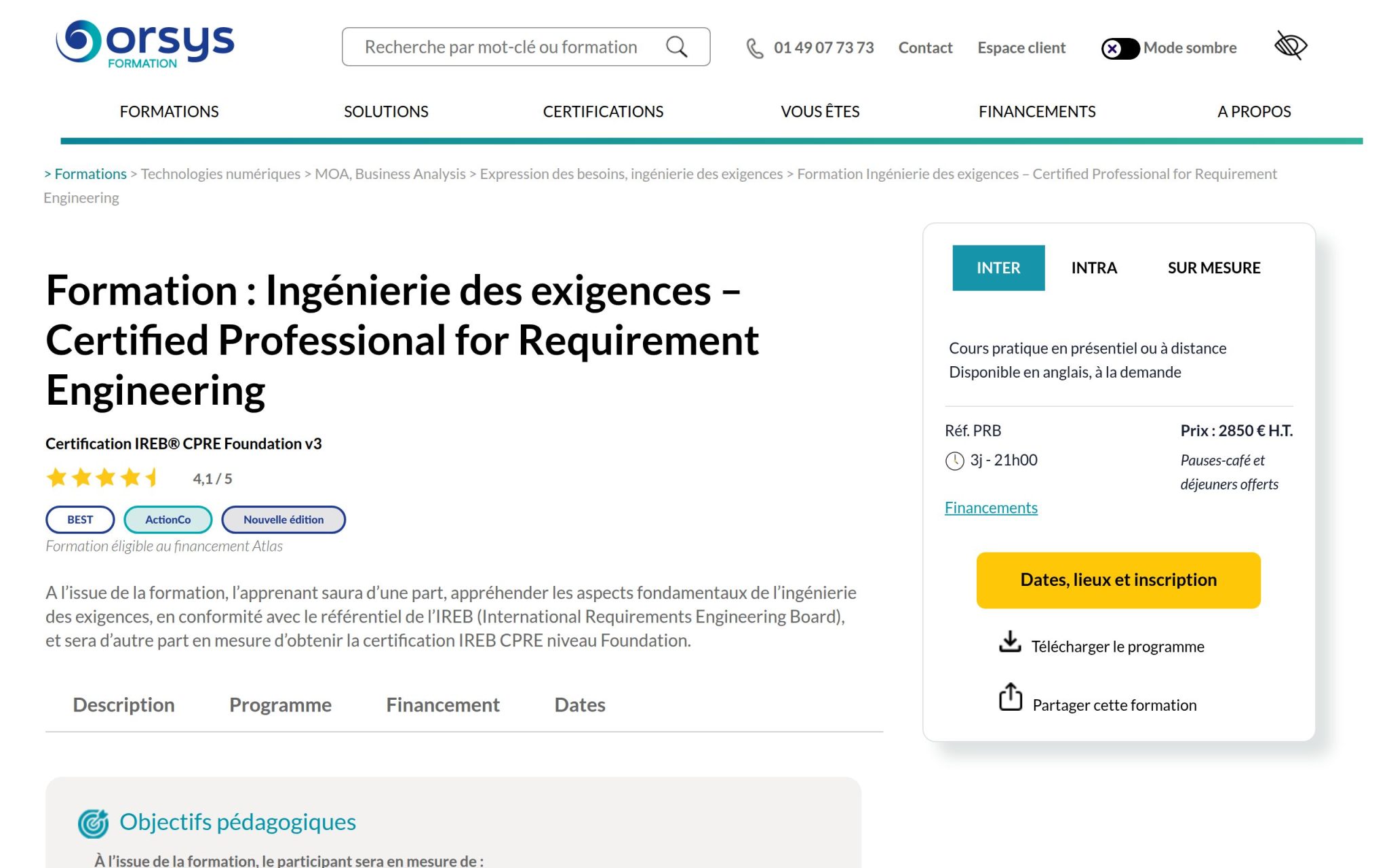 IngĂ©nierie des exigences â Certified Professional for Requirement Engineering - Orsys