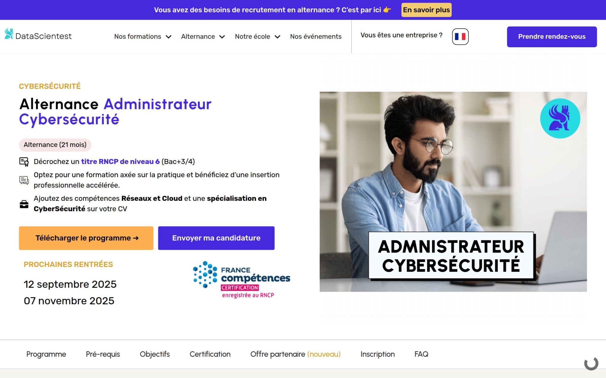 Formation Administrateur Cybersécurité en alternance - DataScientest.com