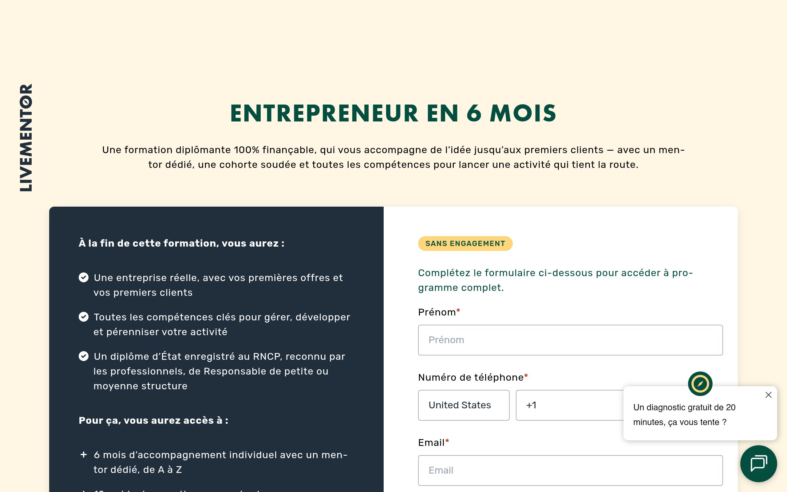 Formation – Entrepreneur en 6 mois – Livementor