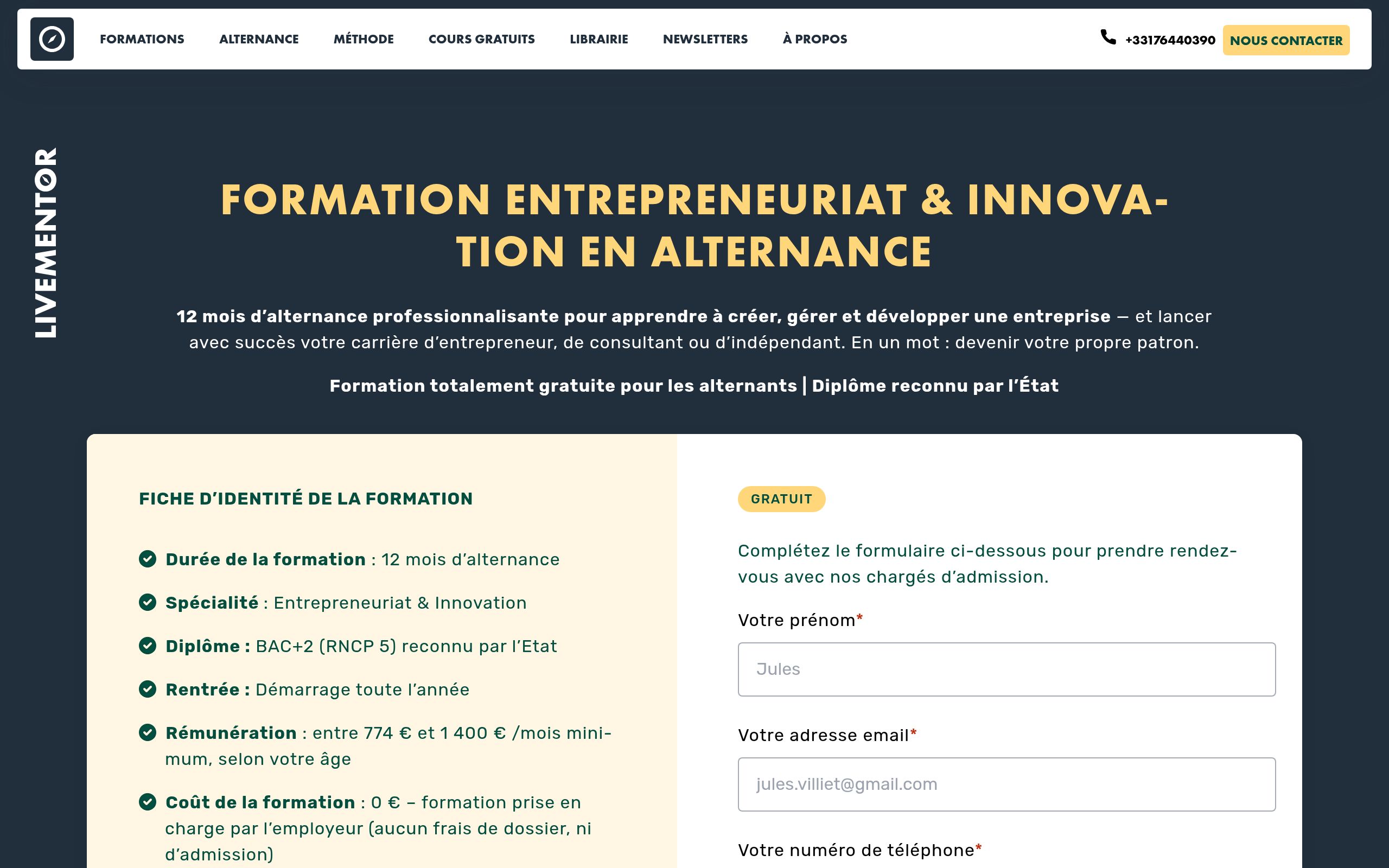 Formation entrepreneuriat & innovation en alternance – Livementor