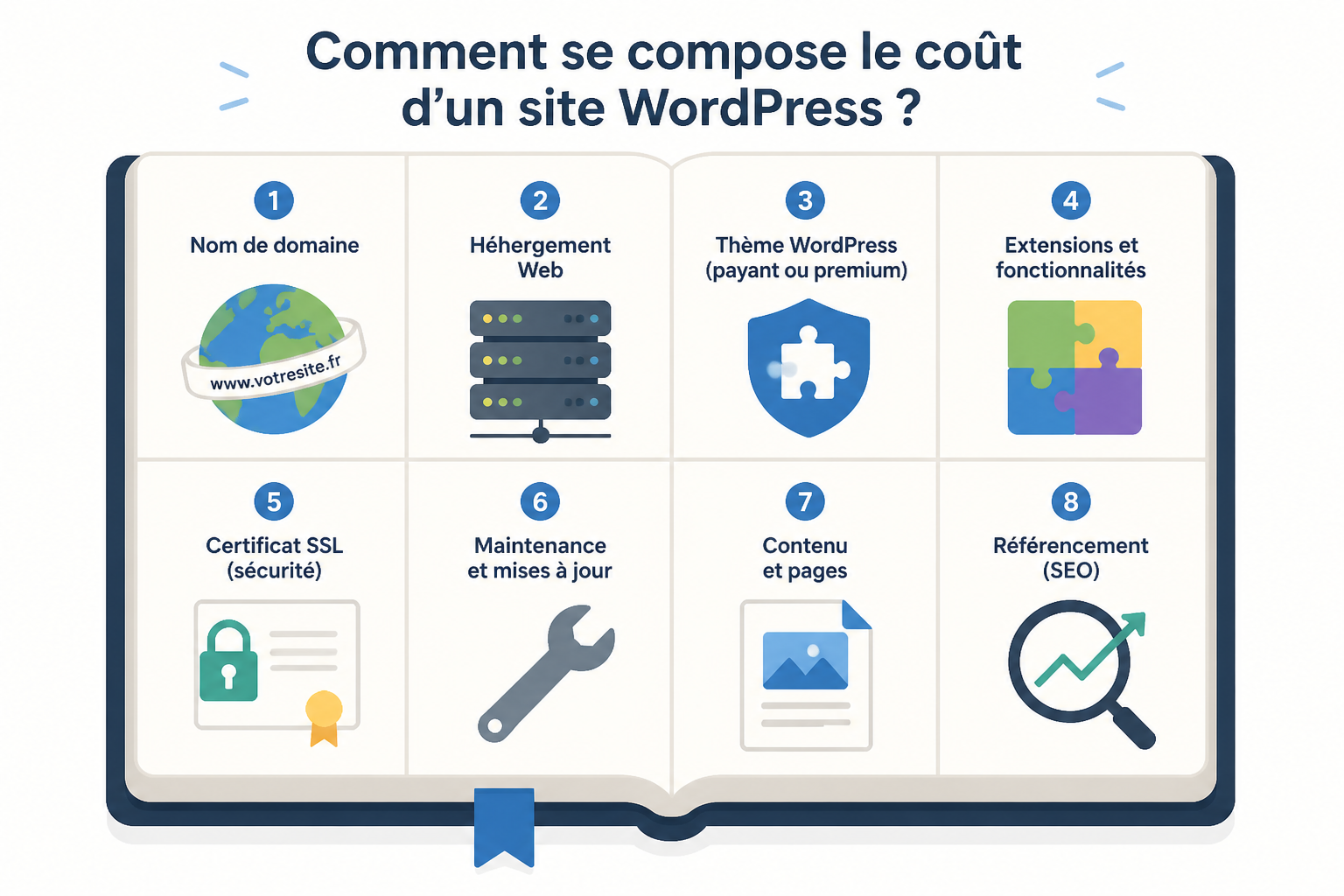 Combien coûte un site WordPress ? Tarifs détaillés et budget complet 2 Quels postes composent le prix d'un site WordPress ?