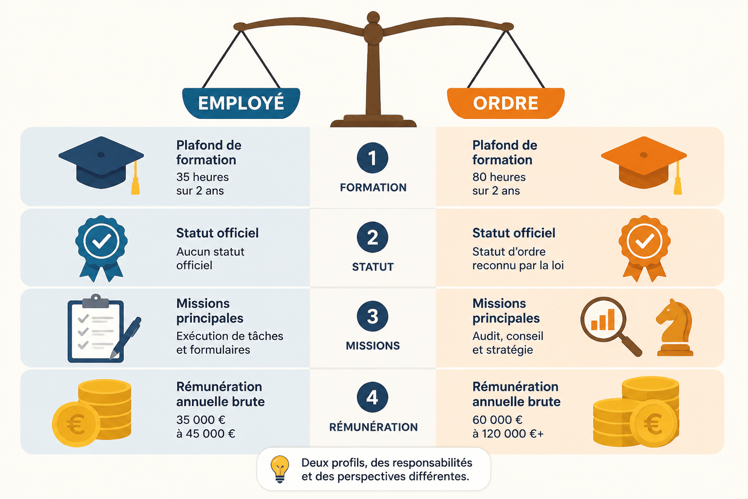 Comptable et expert-comptable : quelle différence de rôle et de statut ? 3 Quelles sont les différences en un coup d'œil ?