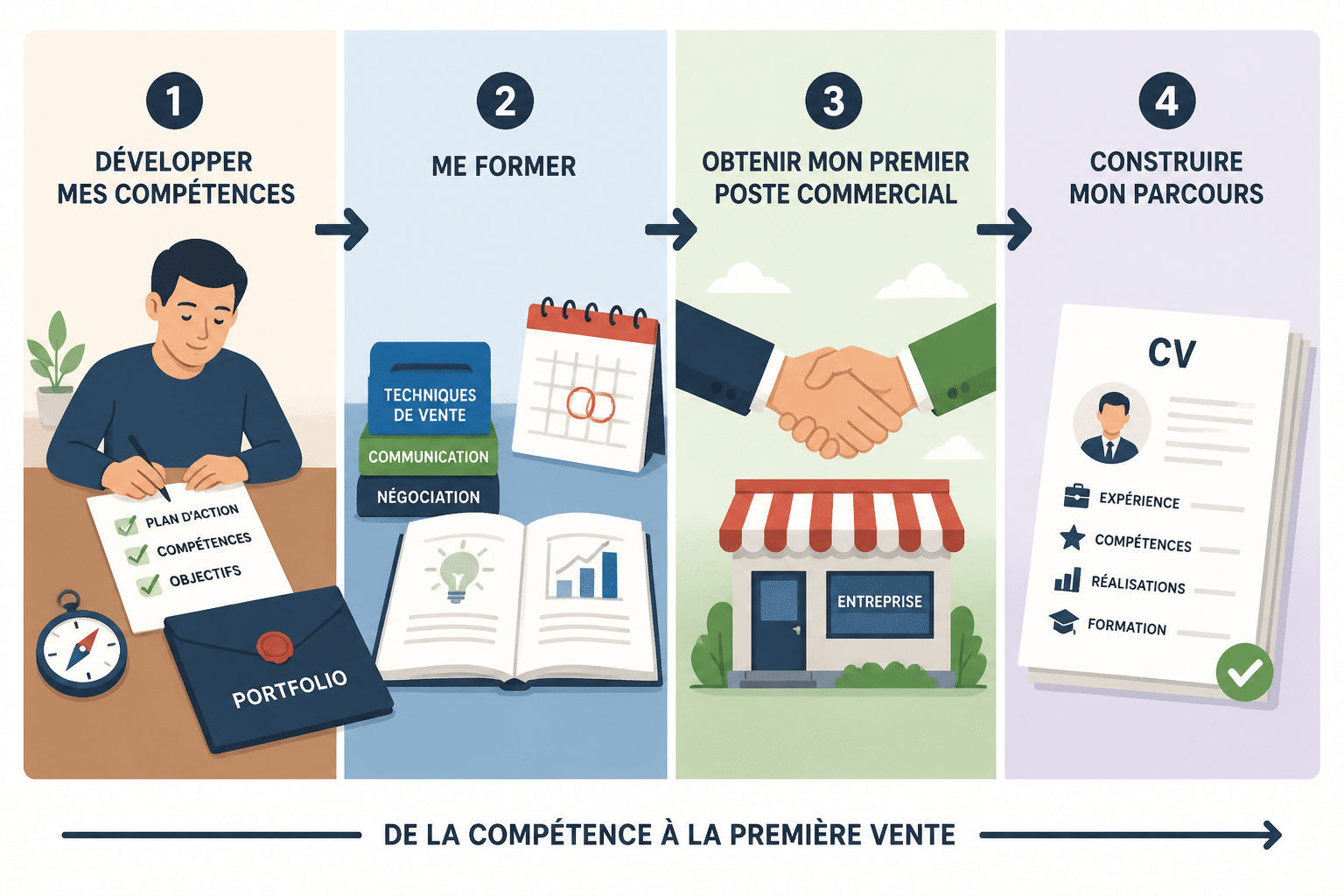 Commercial en reconversion : compétences transférables et premiers pas 3 Quelles sont les premières étapes ?