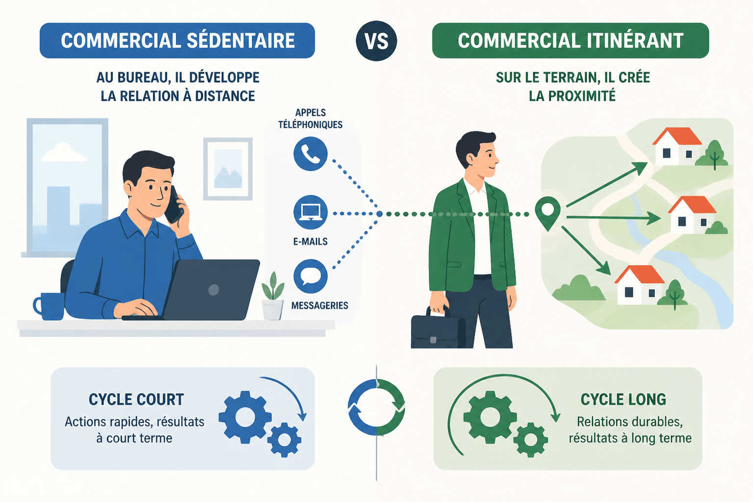 Commercial sédentaire et commercial terrain : quelles différences ? 2 Quelles sont les vraies différences entre les deux postes ?