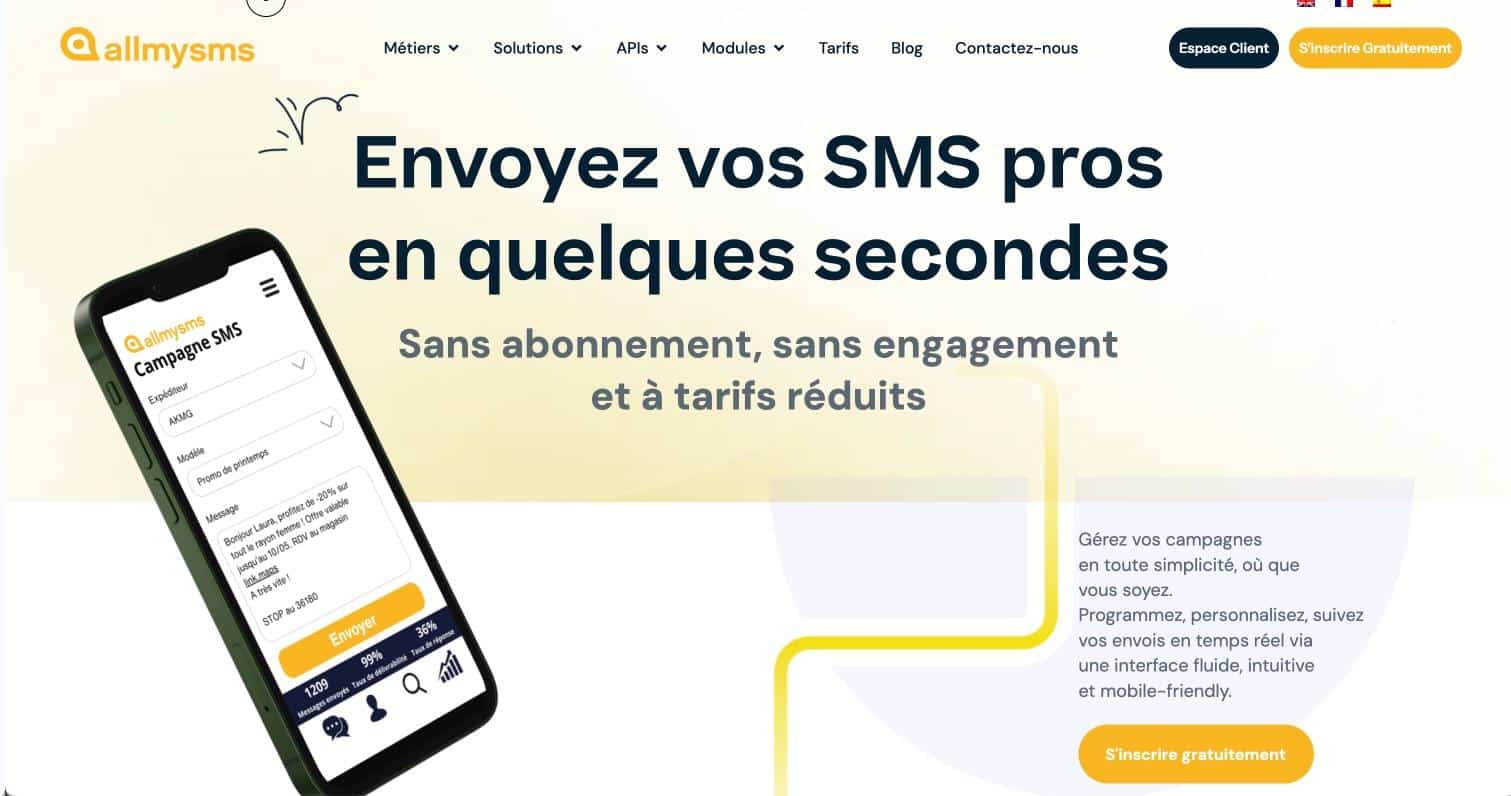Les 7 meilleures plateformes d'envoi de sms en masse 10 Page d’accueil AllMySMS pour créer et suivre des campagnes SMS professionnelles