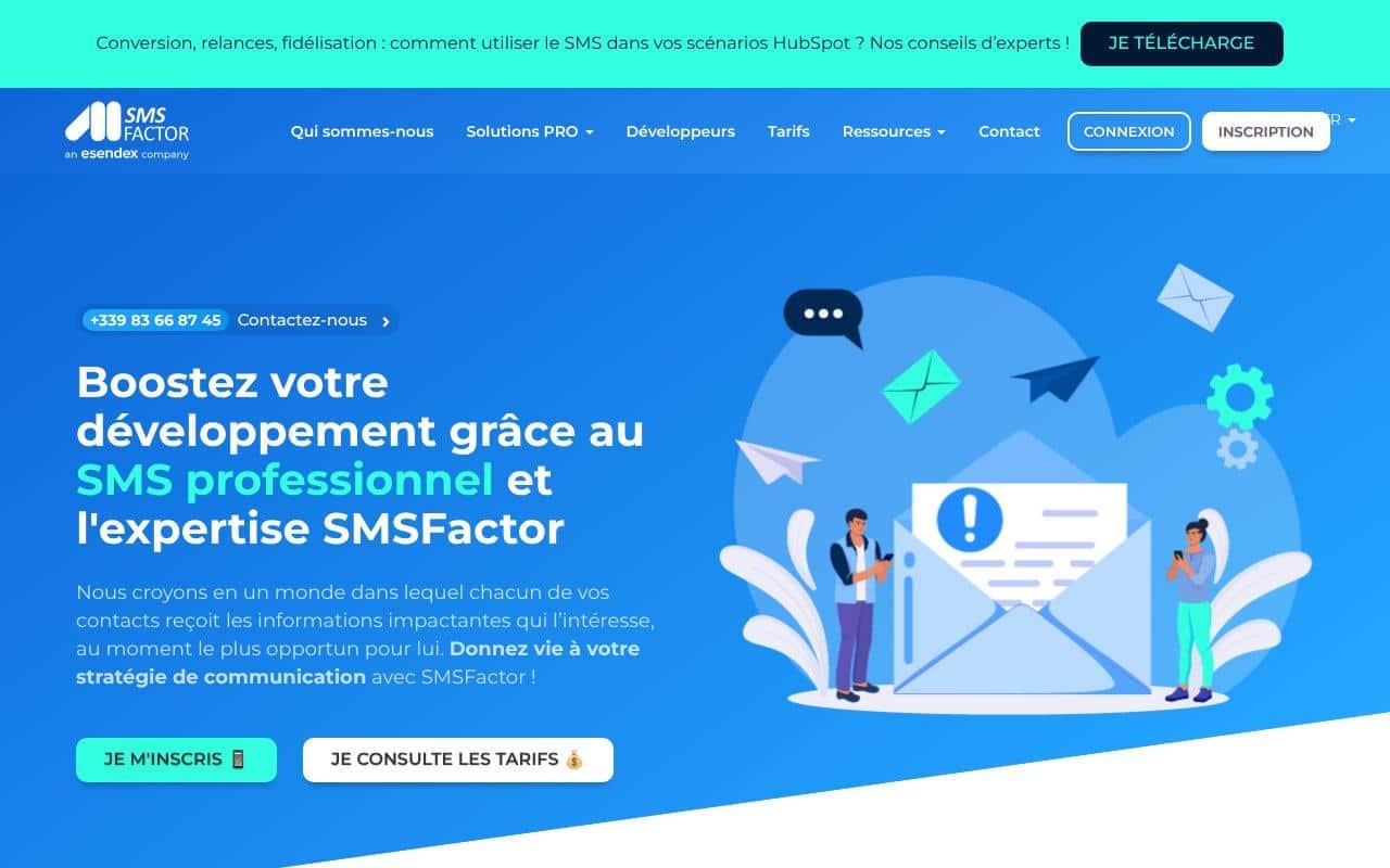 Les 7 meilleures plateformes d'envoi de sms en masse 6 Page d’accueil SMSFactor pour le SMS professionnel et la communication client