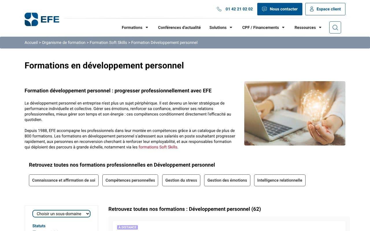 Les meilleures formations en développement personnel en Octobre 2026 : le comparatif 4 Catalogue des formations en développement personnel d’EFE